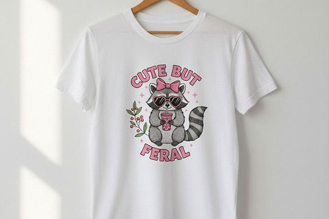 Cute But Feral PNG, Funny Raccoon PNG, Raccoon with Bow Design, Sublimation Design Png, Trendy Animal Lover Design PNG, Dtf Transfer Design SVG TiffsCraftyCreations 