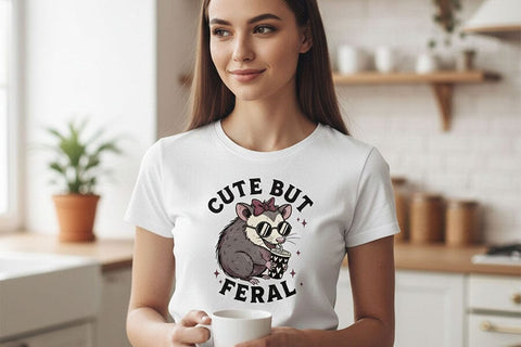 Cute But Feral Possum Png, Funny Opossum With Coffee Png, Feral Girl Png, Cute Animal Sublimation Design Shirt Mug Sticker Digital Download SVG TiffsCraftyCreations 