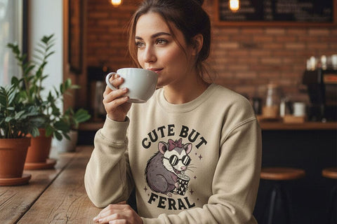 Cute But Feral Possum Png, Funny Opossum With Coffee Png, Feral Girl Png, Cute Animal Sublimation Design Shirt Mug Sticker Digital Download SVG TiffsCraftyCreations 