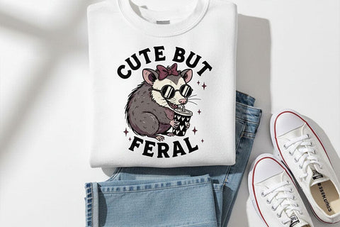 Cute But Feral Possum Png, Funny Opossum With Coffee Png, Feral Girl Png, Cute Animal Sublimation Design Shirt Mug Sticker Digital Download SVG TiffsCraftyCreations 
