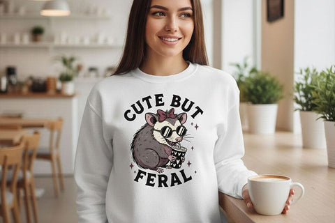 Cute But Feral Possum Png, Funny Opossum With Coffee Png, Feral Girl Png, Cute Animal Sublimation Design Shirt Mug Sticker Digital Download SVG TiffsCraftyCreations 