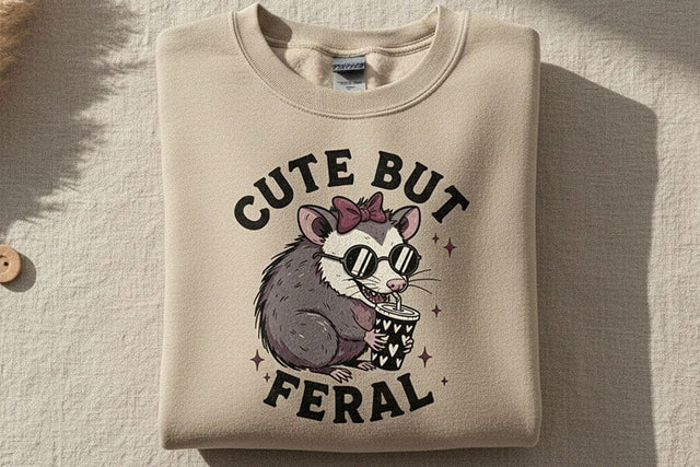 Cute But Feral Possum Png, Funny Opossum With Coffee Png, Feral Girl Png, Cute Animal Sublimation Design Shirt Mug Sticker Digital Download SVG TiffsCraftyCreations 