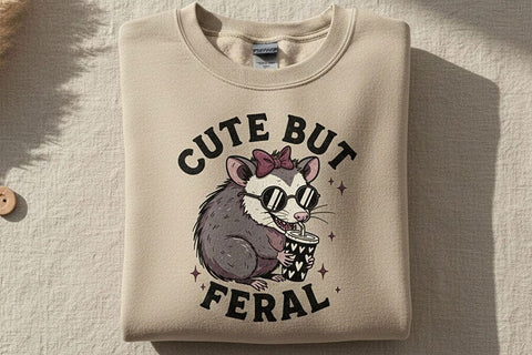 Cute But Feral Possum Png, Funny Opossum With Coffee Png, Feral Girl Png, Cute Animal Sublimation Design Shirt Mug Sticker Digital Download SVG TiffsCraftyCreations 