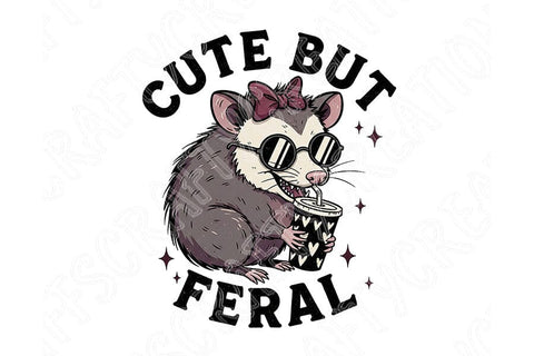 Cute But Feral Possum Png, Funny Opossum With Coffee Png, Feral Girl Png, Cute Animal Sublimation Design Shirt Mug Sticker Digital Download SVG TiffsCraftyCreations 