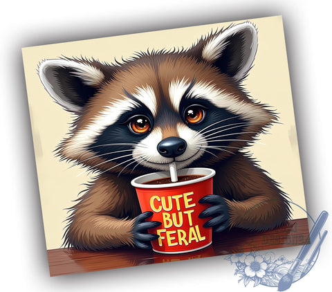 Cute But Feral Raccoon 20oz Skinny Tumbler PNG, Sarcastic Tumbler Wrap, Sublimation Design, Straight & Tapered Tumbler Wrap, Instant Digital Download Sublimation ToriDesigns 