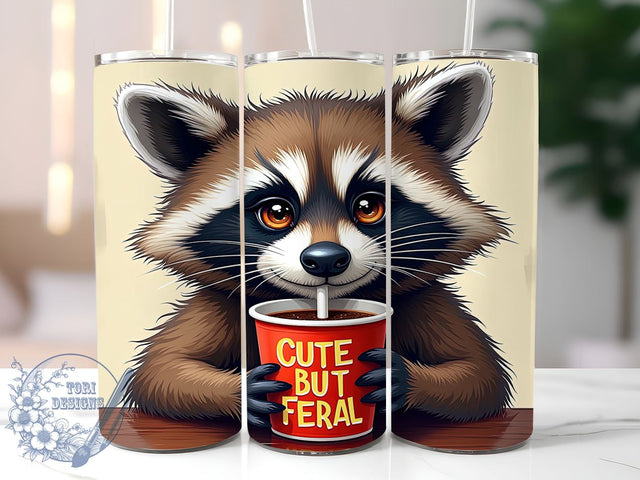 Cute But Feral Raccoon 20oz Skinny Tumbler PNG, Sarcastic Tumbler Wrap, Sublimation Design, Straight & Tapered Tumbler Wrap, Instant Digital Download Sublimation ToriDesigns 
