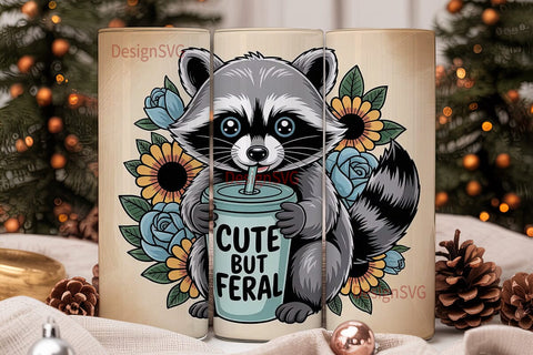 Cute But Feral Raccoon 20oz Tumbler Wrap Sublimation DesignSVG 