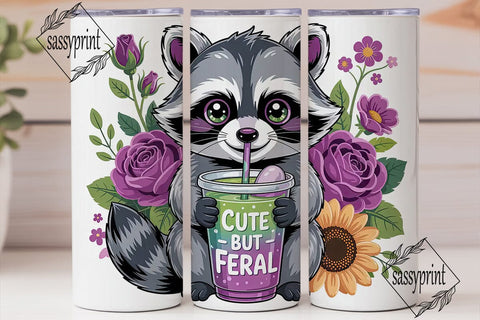 Cute But Feral Raccoon 20oz Tumbler Wrap Sublimation sassyprint 