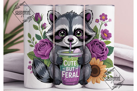 Cute But Feral Raccoon 20oz Tumbler Wrap Sublimation sassyprint 