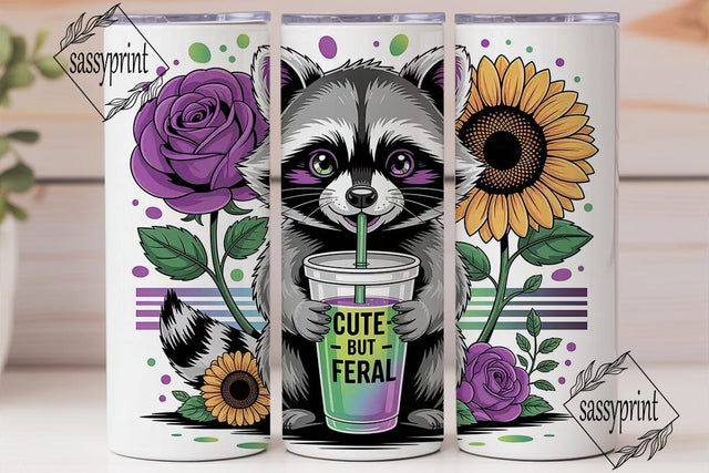 Cute But Feral Raccoon 20oz Tumbler Wrap Sublimation sassyprint 