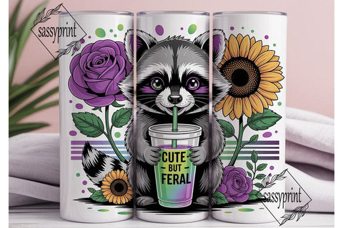 Cute But Feral Raccoon 20oz Tumbler Wrap Sublimation sassyprint 