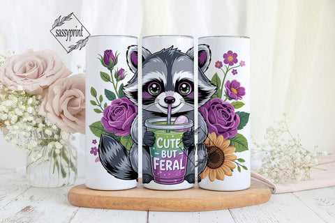 Cute But Feral Raccoon 20oz Tumbler Wrap Sublimation sassyprint 