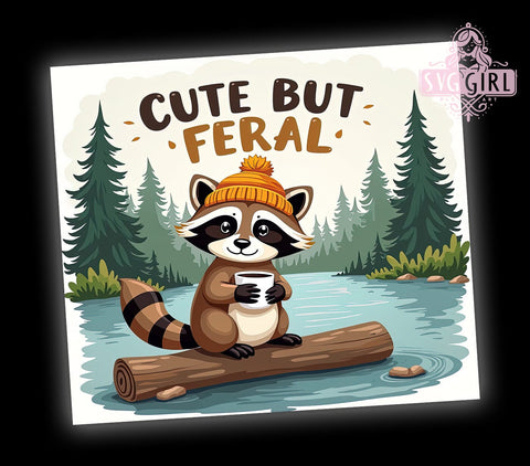 Cute but Feral Tumbler, Funny Sarcastic Design, Animal Lover PNG, 20 oz Tumbler, Sublimation Wrap, Digital Download, Humorous Gift, Cute Animal Decor, Pet Parent Gift Sublimation SvggirlplusArt 
