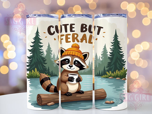 Cute but Feral Tumbler, Funny Sarcastic Design, Animal Lover PNG, 20 oz Tumbler, Sublimation Wrap, Digital Download, Humorous Gift, Cute Animal Decor, Pet Parent Gift Sublimation SvggirlplusArt 