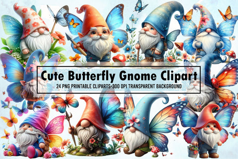 Cute Butterfly Gnome Sublimation Clipart Sublimation designartist 