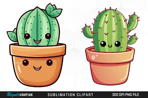 Cute Cactus Clipart Bundle Sublimation Regulrcrative 