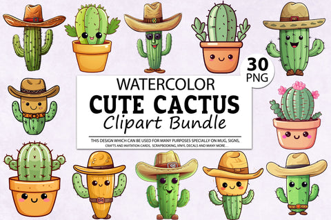 Cute Cactus Clipart Bundle Sublimation Regulrcrative 