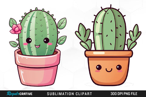 Cute Cactus Clipart Bundle Sublimation Regulrcrative 