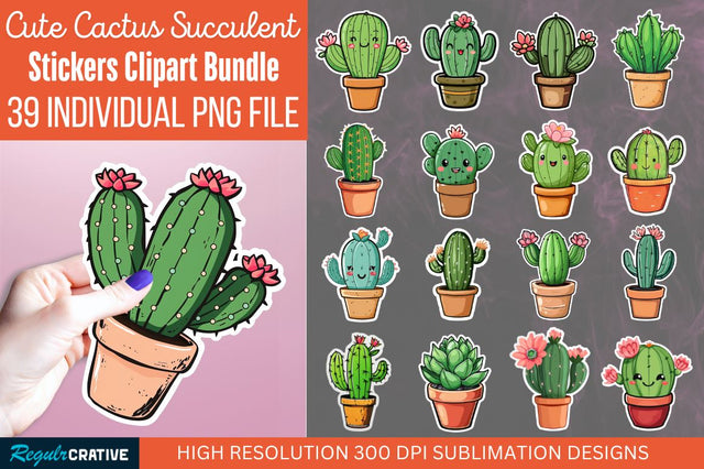 Cute Cactus Succulent Sticker Clipart Design Sublimation Regulrcrative 