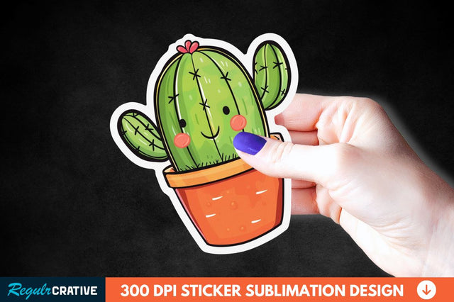 Cute Cactus Succulent Sticker Clipart Sublimation Regulrcrative 