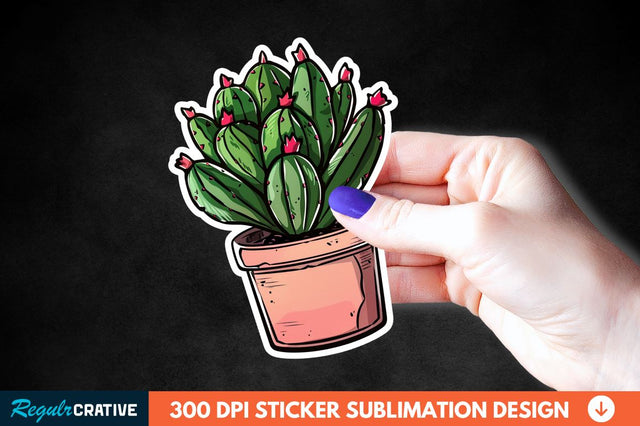 Cute Cactus Succulent Sticker Clipart Sublimation Regulrcrative 
