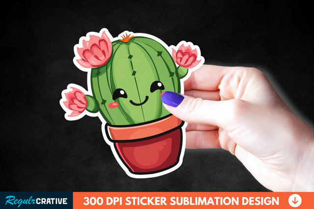 Cute Cactus Succulent Sticker Clipart Sublimation Regulrcrative 