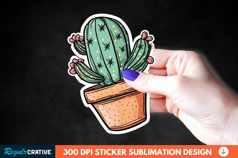 Cute Cactus Succulent Sticker Clipart Sublimation Regulrcrative 