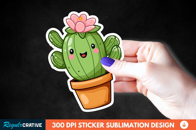 Cute Cactus Succulent Sticker Clipart Sublimation Regulrcrative 