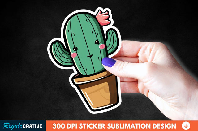 Cute Cactus Succulent Sticker Clipart Sublimation Regulrcrative 