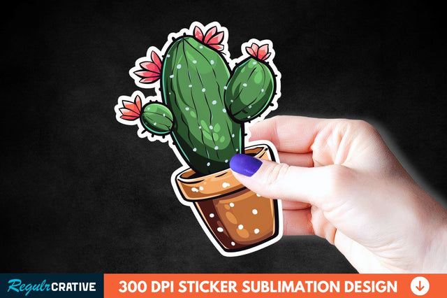 Cute Cactus Succulent Sticker Clipart Sublimation Regulrcrative 