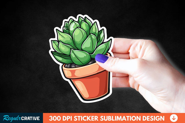 Cute Cactus Succulent Sticker Clipart Sublimation Regulrcrative 