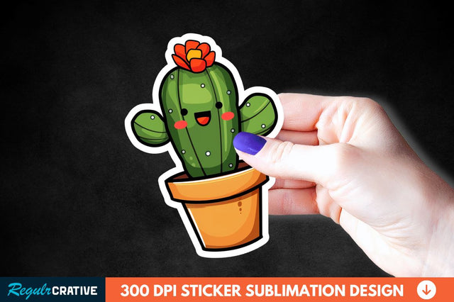 Cute Cactus Succulent Sticker Clipart Sublimation Regulrcrative 