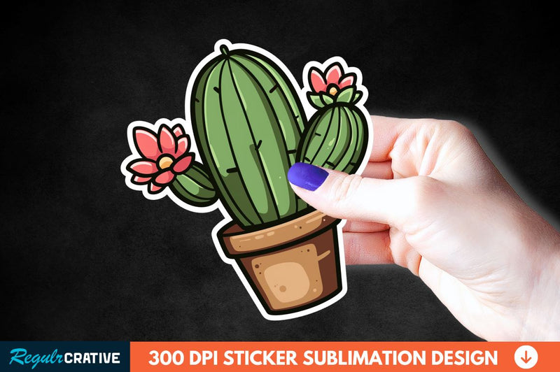 Cute Cactus Succulent Sticker Clipart Sublimation Regulrcrative 
