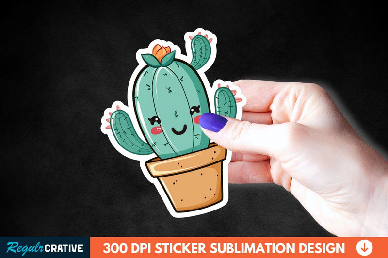 Cute Cactus Succulent Sticker Clipart Sublimation Regulrcrative 