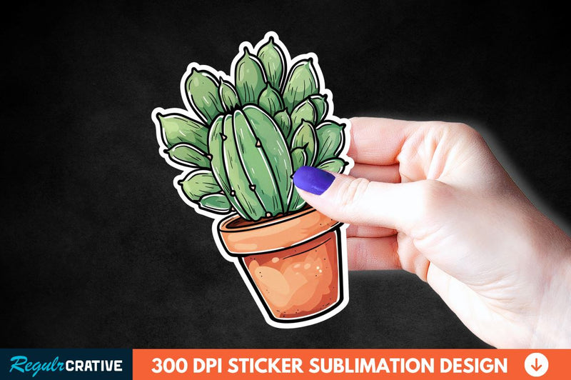 Cute Cactus Succulent Sticker Clipart Sublimation Regulrcrative 