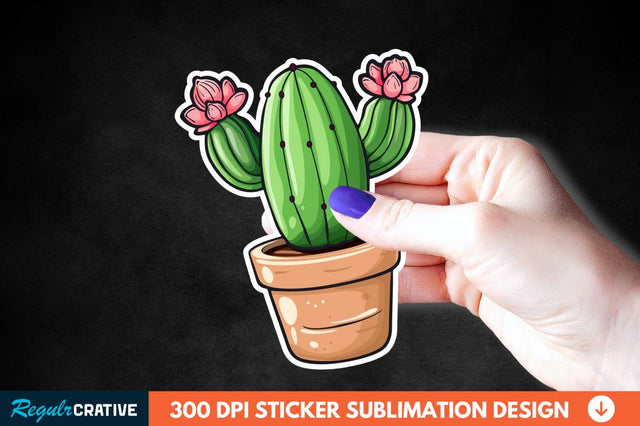Cute Cactus Succulent Sticker Clipart Sublimation Regulrcrative 