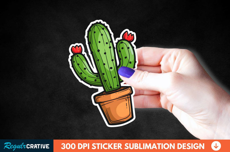 Cute Cactus Succulent Sticker Clipart Sublimation Regulrcrative 