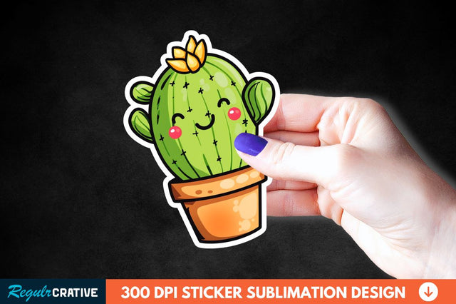 Cute Cactus Succulent Sticker Clipart Sublimation Regulrcrative 