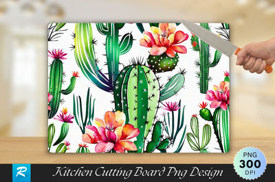 Cute Cactus with Watercolor Floral Cutting Board Sublimation Regulrcrative 