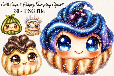 Cute Café & Bakery Dumpling Clipart Bundle. Sublimation SVGArt 