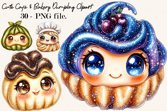 Cute Café & Bakery Dumpling Clipart Bundle. Sublimation SVGArt 