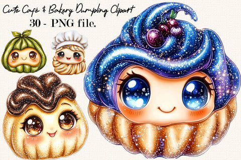 Cute Café & Bakery Dumpling Clipart Bundle. Sublimation SVGArt 