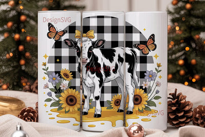 Cute Calf and Sunflowers 20oz Tumbler Sublimation DesignSVG 