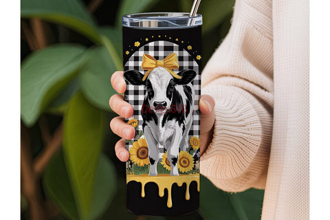 Cute Calf and Sunflowers 20oz Tumbler Sublimation DesignSVG 