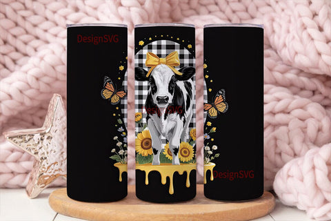 Cute Calf and Sunflowers 20oz Tumbler Sublimation DesignSVG 