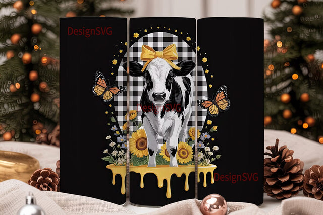 Cute Calf and Sunflowers 20oz Tumbler Sublimation DesignSVG 