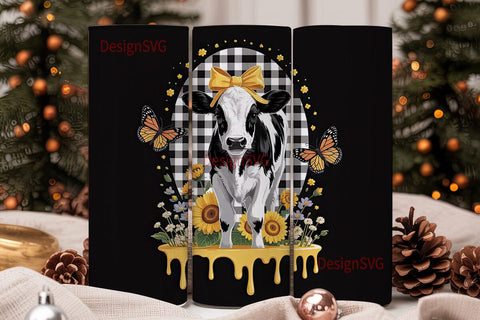 Cute Calf and Sunflowers 20oz Tumbler Sublimation DesignSVG 