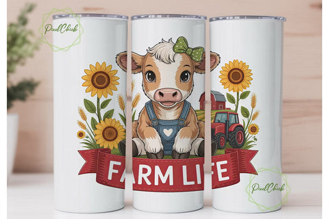 Cute Calf Farm Life 20oz Tumbler Wrap Sublimation PixelChick 