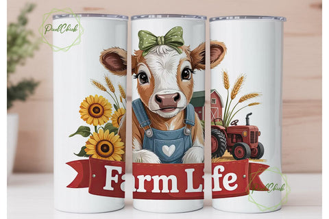 Cute Calf Farm Life 20oz Tumbler Wrap Sublimation PixelChick 