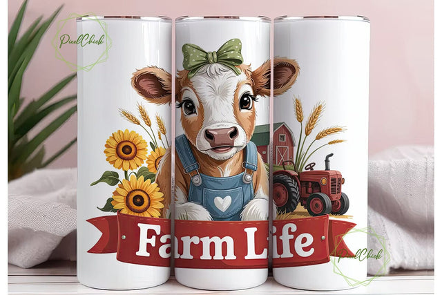 Cute Calf Farm Life 20oz Tumbler Wrap Sublimation PixelChick 